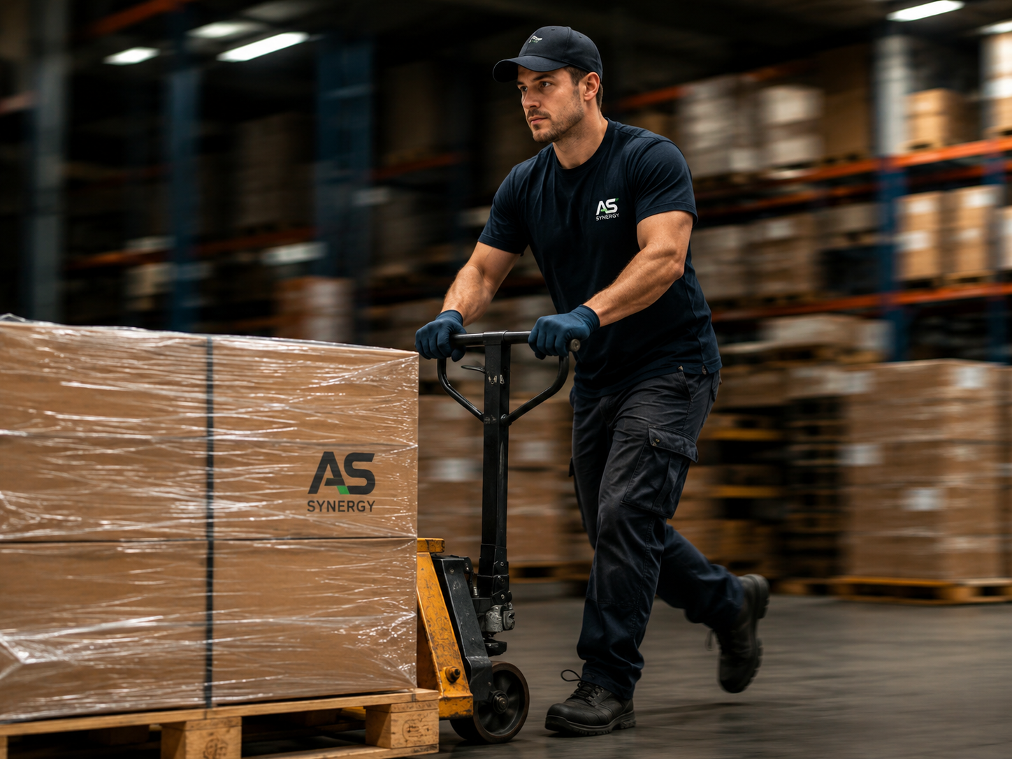 Logistiek medewerker met palletwagen